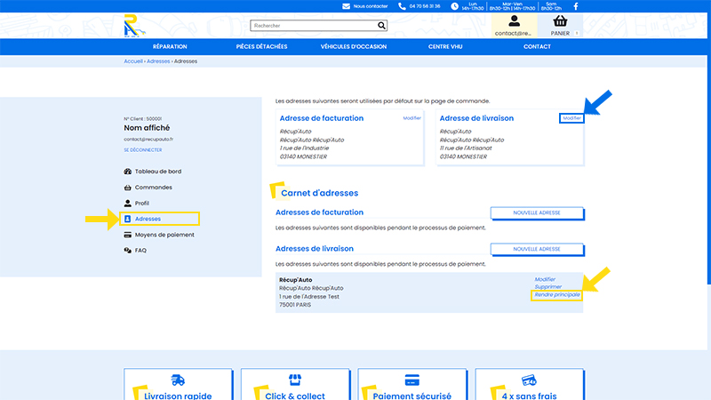 Comment modifier mon adresse de livraison par défaut